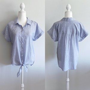 Cloth & Stone Tie Front Embroidered Button Up Top